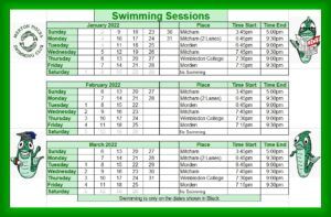 New Swimming Schedule Calendar for January February & March 2022