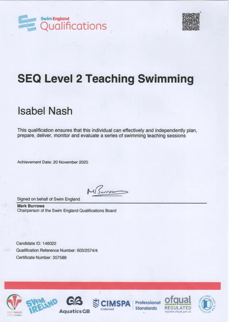 29-11-2025 - SEQ Level 2 Teaching Swimming - Isabel Nash