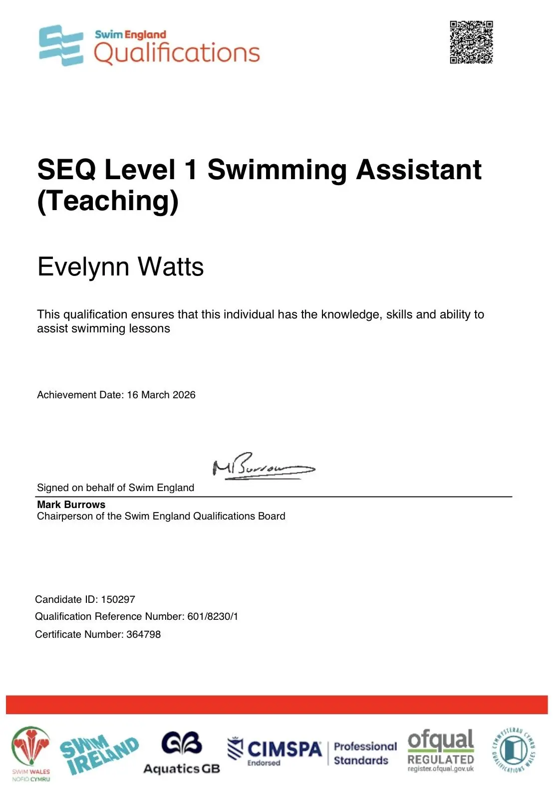 16-03-2026 - Evelynn Watts - SEQ Level1 Teaching Assistant