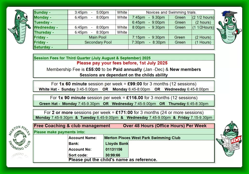 Calendar Q3 2025 - July, August & September Fees MPSC - Q3 July, August, September 2025 - Sessions Times & Fees