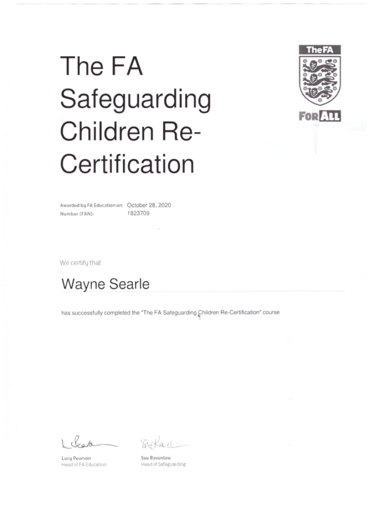 Safeguarding Certificate - Waynes Searle - 28-10-2020