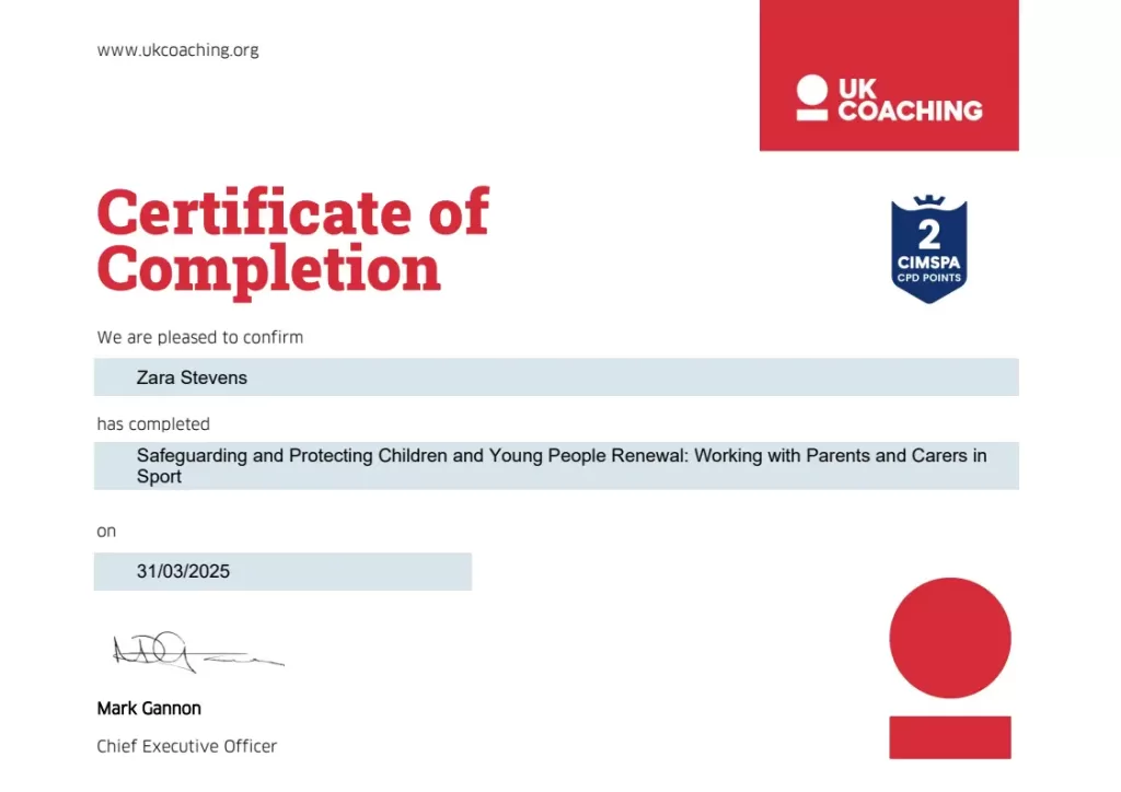 Zara Stevens - Safeguarding and Protecting Children and Young People Certificate - 31-03-2025